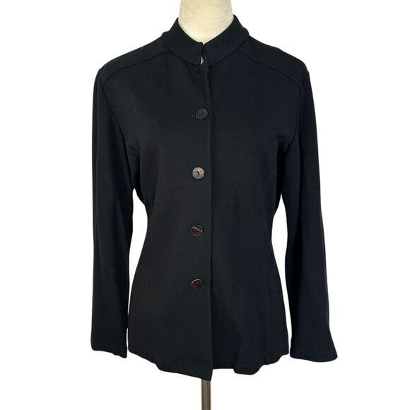 Vintage Chico's Mandarin Collar‎ Knit Jacket Button Front Career Black Womens 2 - Picture 1 of 6